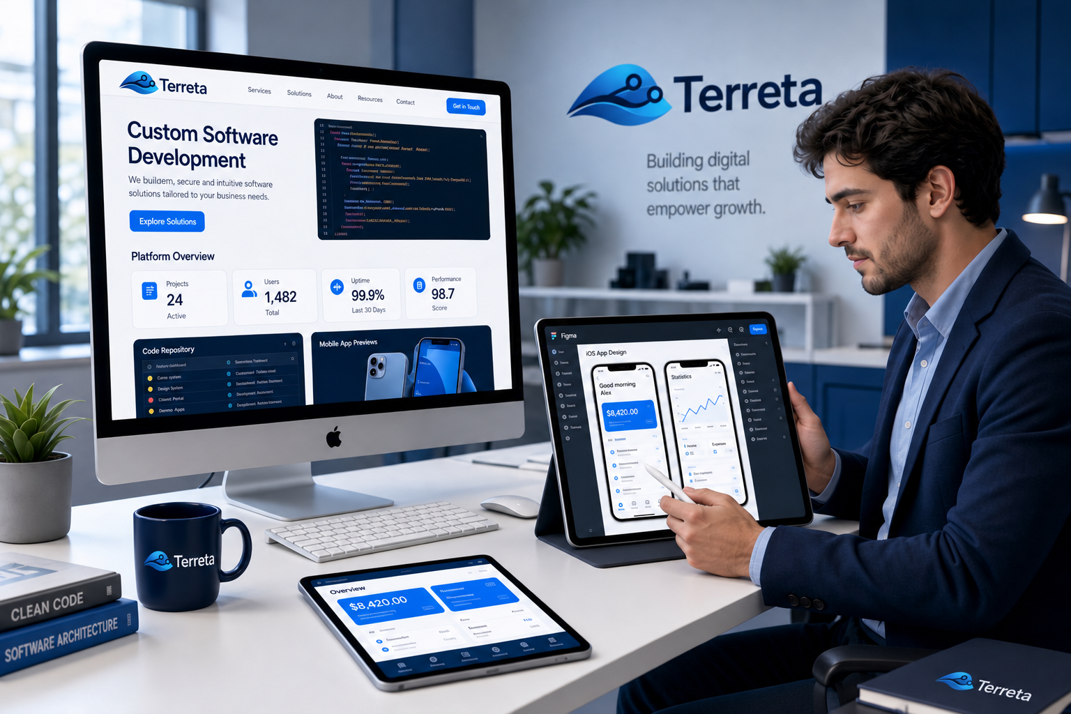 Profesional trabajando con software de Terreta en una oficina
